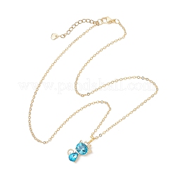 Collar de cadena de cable de latón con colgante de gato lindo de vidrio de aleación para mujer&nbsp;NJEW-JN06028