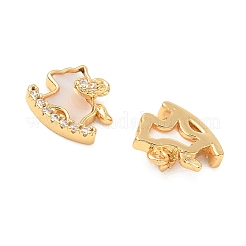 Breloques en laiton serties de micro-pavés de zircone cubique transparente et de coquillage naturel&nbsp;CU-CBA3F77-02G