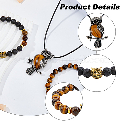 Halskette mit Eulenanhänger aus Legierung und elastische Perlenarmbänder&nbsp;SJEW-FI0001-06