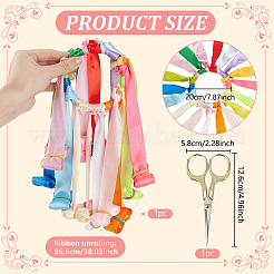 Ruban en satin simple face en polyester avec ornements suspendus en bois&nbsp;HJEW-BC00118