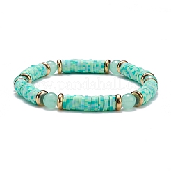 Pulsera elástica redonda de jade de imitación y arcilla polimérica hecha a mano con cuentas heishi&nbsp;BJEW-JB07454