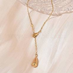 Lariat-Halsketten mit tropfenförmigem Anhänger und Quaste aus Edelstahl 304&nbsp;NJEW-C114-02G