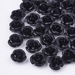 Bolas de aluminio, esmerilado, Plateado de larga duración, 3-pétalo de flor, negro, 8~8.5x5mm, agujero: 1 mm