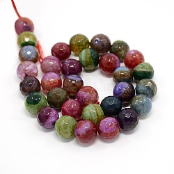 Natural Agate Beads Strands, Dyed, Faceted, Round, 12mm, Hole: 1mm, about: 32pcs/strand, 14.8inch