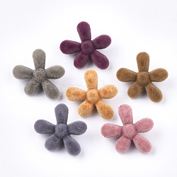 Флокированные акриловые пуговицы, кнопка хвостовика, 1-луночное, цветок, разноцветные, 27x25x12 мм, отверстие : 3 мм