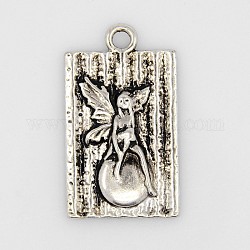 Alloy Pendants, Lead Free and Cadmium Free, Rectangle with Angel, Antique Silver Color, 42mm long, 24mm wide, 1.5mm thick, hole: 3.5mm