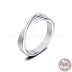 Rhodium Plated 925 Sterling Silver Criss Cross Finger Ring, with S925 Stamp, Real Platinum Plated, US Size 8(18.1mm)