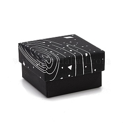 Cardboard Jewelry Boxes, with Black Sponge Mat, for Jewelry Gift Packaging, Square with Galaxy Pattern, Black, 5.3x5.3x3.2cm