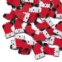 Colgantes de tilo impresos, media de la navidad, color aleatorio trasero, rojo, 22x17x2mm, agujero: 1.5 mm