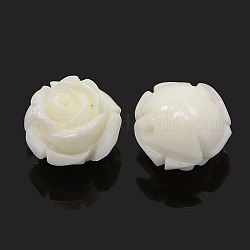 Synthetic Coral 3D Flower Rose Beads, Dyed, White, 6x6mm, Hole: 1mm