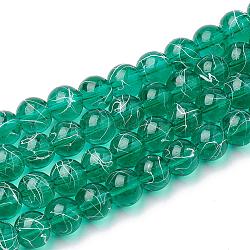 Ziehbank transparente Glas runde Perlen Stränge, gischt gemalt, blaugrün, 8 mm, Bohrung: 1.3~1.6 mm, ca. 100 Stk. / Strang, 31.4 Zoll