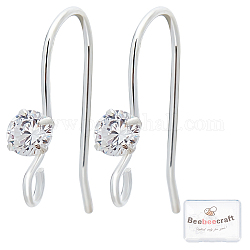 Beebeecraft 10Pcs 925 Sterling Silver Earring Hooks Rhinestone French Ear Wires Hooks with Open Loop Hole for Women Girls DIY Earring