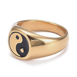 Ionenbeschichtung (IP) 304 Edelstahl-Fingerringe, Yin Yang Ring, mit Emaille, Klatsch, echtes 18k vergoldet, uns Größe 7 (17.3mm)