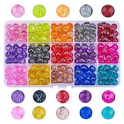225pcs 15 couleurs drawbench brins de perles de verre transparent, peint à la bombe, ronde, couleur mixte, 10mm, Trou: 1.3~1.6mm, 15 pcs / couleur