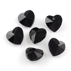 Coeur facettes pendentifs breloque en verre transparent, noir, 10x10x5mm, Trou: 1mm
