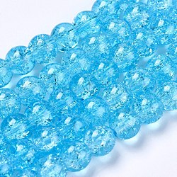 Chapelets de perles en verre craquelé, haut lustre, ronde, turquoise foncé, 8x7~7.5mm, Trou: 1.5mm, Environ 114 pcs/chapelet, 31.4 pouce