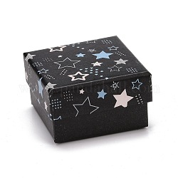 Boîtes à bijoux en carton, avec tapis éponge noir, pour emballage cadeau bijoux, carré avec motif étoile, noir, 5.3x5.3x3.2 cm