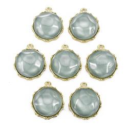 Resin Pendants, with Alloy Findings, Half Round, Light Gold, Cadet Blue, 25x22x10mm, Hole: 2mm