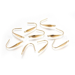 304 Stainless Steel Earring Hooks, with Vertical Loop, Real 24K Gold Plated, 21x4.5mm, Hole: 1.2mm, Pin: 0.8mm