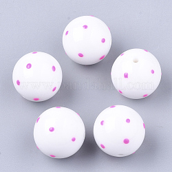 Perles acryliques, ronde avec tache, blanc, 16x15mm, Trou: 2.5mm