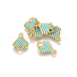 Liens de perles de rocaille japonaises miyuki & toho, motif de tissage, cœur, turquoise foncé, 16~18x12~12.5x1.7mm, Trou: 1.4~3mm