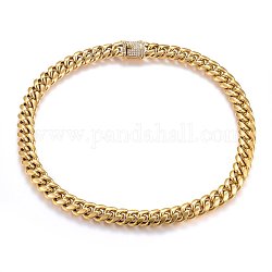 304 Stainless Steel Curb Chain Necklaces, with Rhinestones, Golden, 23.62 inch(60cm), 16mm