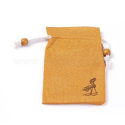 Pochettes en toile de jute, sacs à cordonnet, avec des perles en bois  , orange, 14.6~14.8x10.2~10.3 cm