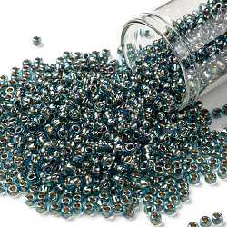 TOHO Round Seed Beads, Japanese Seed Beads, (995) Gilt Lined AB Aqua, 8/0, 3mm, Hole: 1mm, about 222pcs/bottle, 10g/bottle