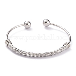 304 braccialetti di coppia in acciaio inox, con perle rotonde inamovibili, ritorto, colore acciaio inossidabile, diametro interno: 2-1/2x1-7/8 pollice (6.3x4.8 cm)