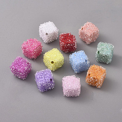 Abalorios de resina, con rhinestone de cristal, Estilo de comida de caramelo de imitación, cubo, color mezclado, 11x12x12mm, longitud de lado: 9 mm