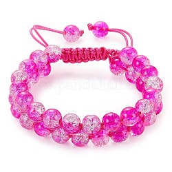 Bracelet en perles de verre tressées rondes étincelantes, bracelet ajustable à double couche pour femme, rose chaud, diamètre intérieur: 2~3-1/8 pouce (5~7.8 cm)