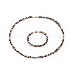 Conjuntos de joyería de 304 acero inoxidable, pulseras y collares bizantinos, con cierre de langosta, Gunmetal & Oro, 23.8 pulgada (60.5 cm), 8-5/8 pulgada (22 cm)