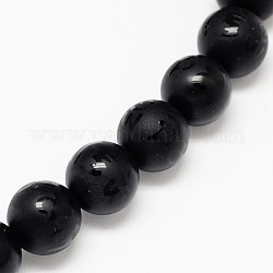 Natürliche Obsidian geschnitzt Runde Om Mani Padme Hum Perlen Stränge, matt, 8 mm, Bohrung: 1 mm, ca. 49 Stk. / Strang, 15.7 Zoll