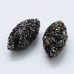 Polymer Ton Strass Perlen, mit natürlichen Turmalin-Chip-Perlen, Oval, 30~32x15~16 mm, Bohrung: 1 mm