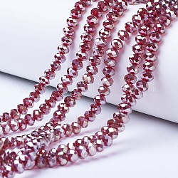 Electroplate Glass Beads Strands, Platinum Plated, Faceted, Rondelle, Dark Red, 4x3mm, Hole: 0.4mm, about 123~127pcs/strand, 16.5~16.9 inch(42~43cm)