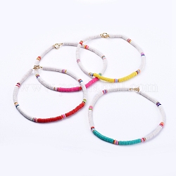 Colliers de perles heishi en pâte polymère faites main, avec perles d'espacement en alliage de fleurs et 304 fermoir à bascule en acier inoxydable, couleur mixte, 16.53 pouce (42 cm)
