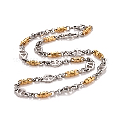 Vakuumbeschichtung 304 Halskette mit ovalen Gliederketten aus Edelstahl, Hip-Hop-Schmuck für Männer und Frauen, goldenen und Edelstahl Farbe, 24.02 Zoll (61 cm)