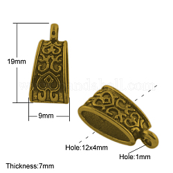 Tibetischen stil Aufhänger mit Öse, Perlen der Patsche, cadmiumfrei und bleifrei und nickelfrei, Dreieck, Antik Golden, 19x9x7 mm, Bohrung: 1 mm, Innendurchmesser: 12x4 mm