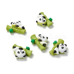 Cabuchones de resina opacos, estilo de dibujos animados, panda en bambú, verde amarillo, 20x25x8mm
