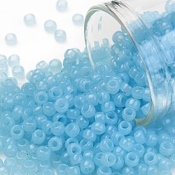 Toho perles de rocaille rondes, Perles de rocaille japonais, (1143) bleu aqua translucide, 8/0, 3mm, Trou: 1mm, environ 222 pcs/10 g