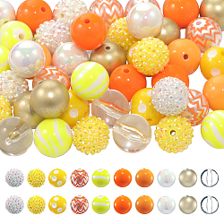 Sunnyclue 50 pcs perles de Thanksgiving grande perle acrylique 20 mm perles en plastique géantes perles rondes bubblegum perles de strass en vrac pour la fabrication de bijoux kits de perles guirlande de bricolage fournitures de décoration de Thanksgiving