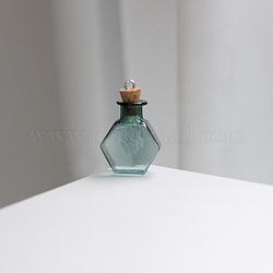 Bottiglie di vetro esagonali in miniatura, con tappi di sughero, bottiglie dei desideri vuote, per accessori per la casa delle bambole, creazione di gioielli, ciano scuro, 20x25mm