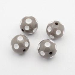 Bolas de acrílico de chicle grueso, redondo con patrón de lunares, gris, 20x19mm, agujero: 2.5 mm, aptos para 5 mm de diamante de imitación