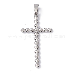 304 Stainless Steel Pendants, Cross Charms, Stainless Steel Color, 48x25x3mm, Hole: 4.5x6.5mm