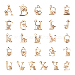 Cheriswelry 26Pcs 26 Style Brass Micro Pave Clear Cubic Zirconia Pendants, Long-plating, Letter Shapes, Light Gold, 15.5~17x9~11.5x2.5~3.5mm, Hole: 1.5mm, 1pc/style