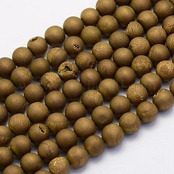 Fili di perline in agata naturale druzy, tondo, smerigliato, oro placcato, 8mm, Foro: 1 mm, circa 45~48pcs/filo, 14.9 pollice (38 cm)