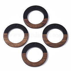 Pendentifs en bois de résine et de noyer, opaque, ciré, anneau, noir, 28x3.5mm, Trou: 2mm