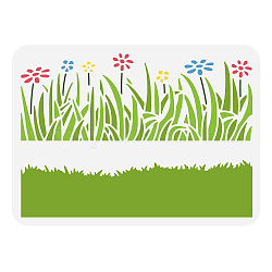 FINGERINSPIRE Grass Field Stencil 8.3x11.7inch Grass Stencil Flowers Drawing Wild Flowers Stencil Template Border Stencil Large Hollow Out Stencil for Home School Wall Floor Door Painting