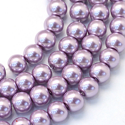 Cottura dipinto di perle di vetro perlato fili di perline rotondo, prugna, 8~9mm, Foro: 1 mm, circa 105pcs/filo, 31.4 pollice