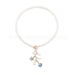 Starfish and Shell Pendant Necklace with Grade A Natural Pearl for Women, Colorful, Inner Diameter: 5.61 inch(14.25cm)